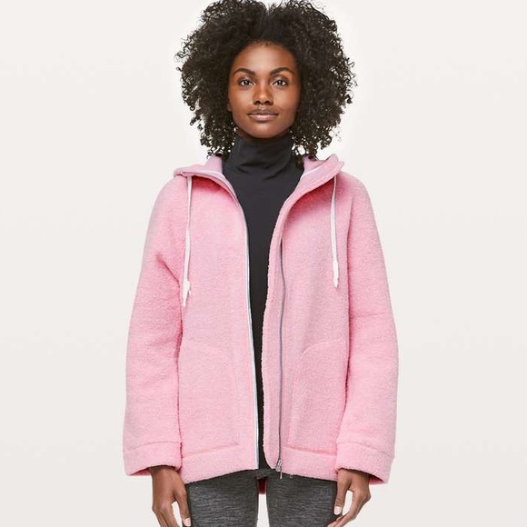 Lululemon So Sherpa Wool Hooded Jacket Heathered Pink Haze Zip Up Pockets - Picture 5 of 6